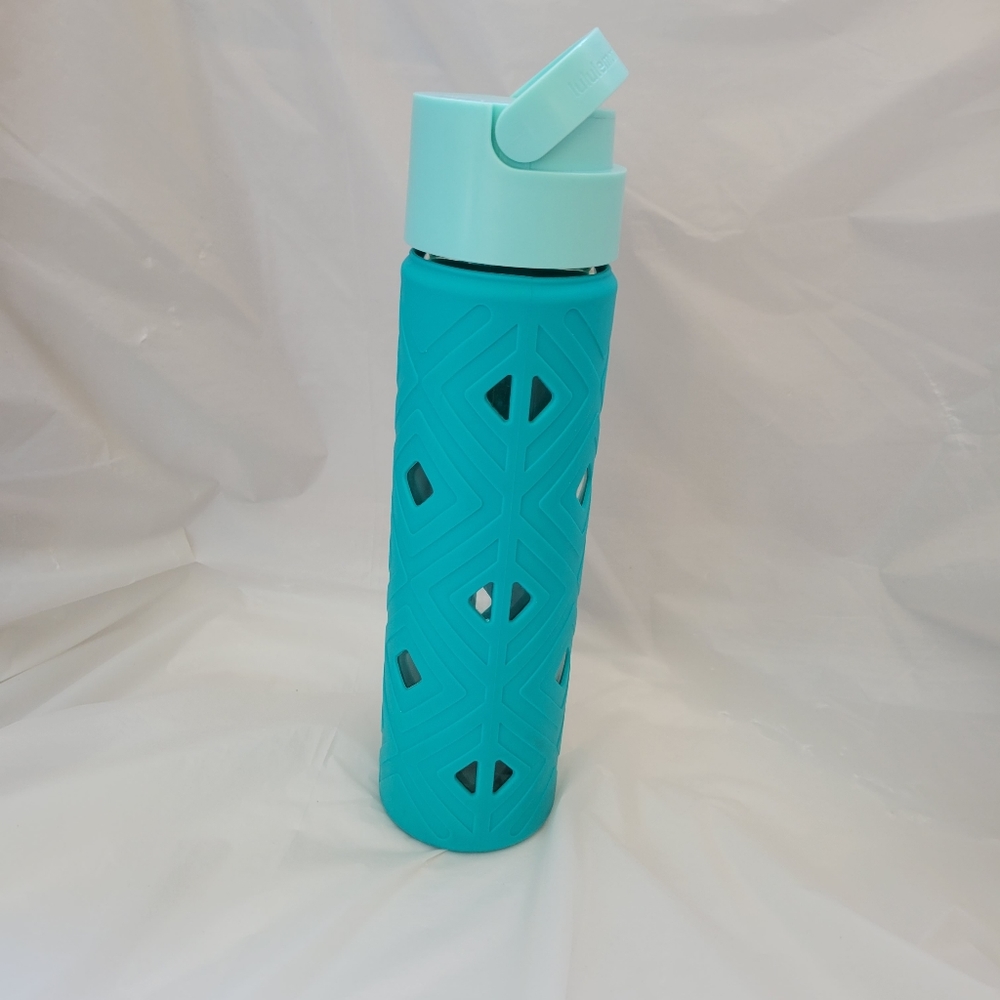 Lululemon Pure Focus Glass Water Bottle Blue Tropics Gym Yoga Bottle 18oz